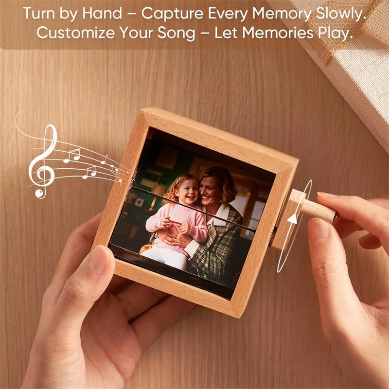 Customized Photo Wooden Rotating Memory Box with Light Pointed Toe Shallow High Heel Shoe ( Standard Delivery )