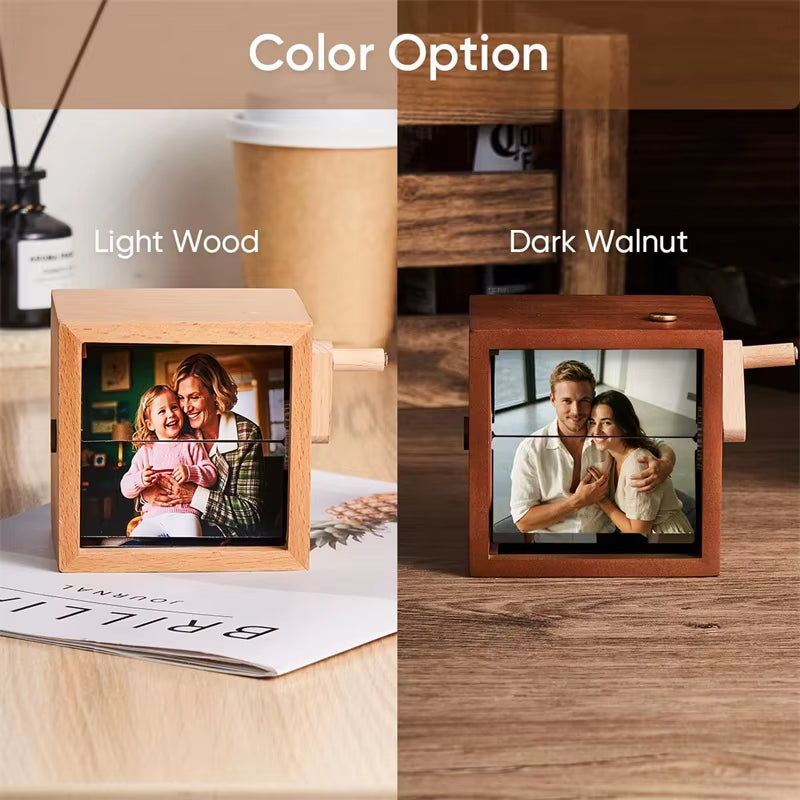 Customized Photo Wooden Rotating Memory Box with Light Pointed Toe Shallow High Heel Shoe ( Standard Delivery )