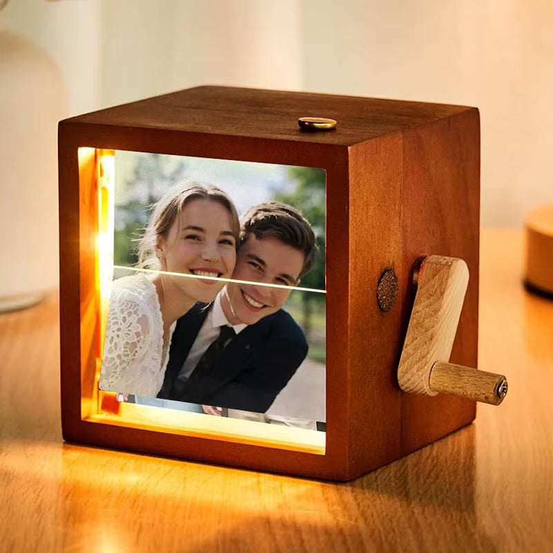 Customized Photo Wooden Rotating Memory Box with Light Pointed Toe Shallow High Heel Shoe ( Standard Delivery )